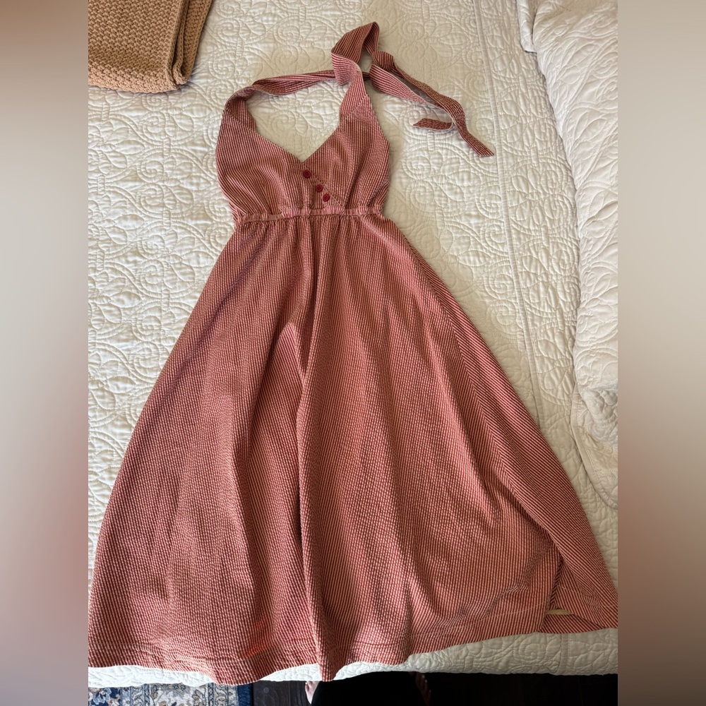 Anthropologie Tulle red seersucker Halter Dress size S